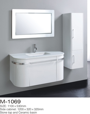Irregular Vintage Bathroom Vanity Sink Stone Top Ceramic Basin Square LED Mirror